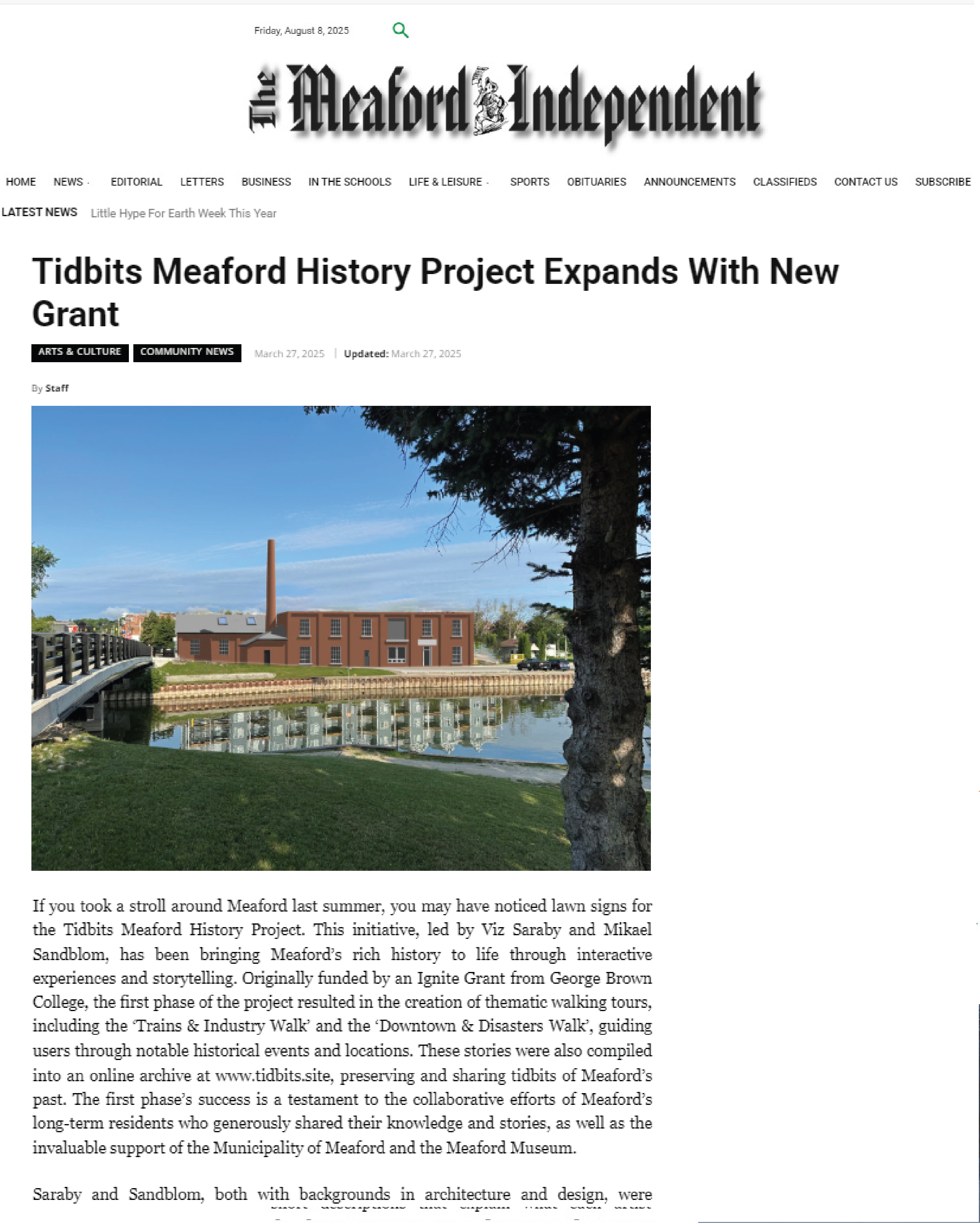 Newspaper Article: Tidbits Meaford History Project Expands with New Grant